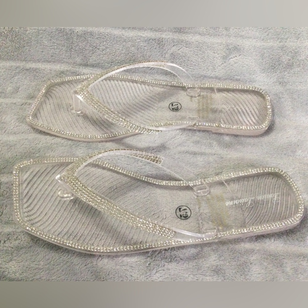 Lauren Lorraine Clear Rhinestone Jelly Sandals Size 7.5 - Picture 5 of 8